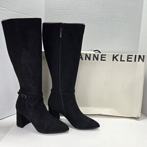 Anne Klein Bernice Black Suede Knee-High Riding Boots Women's Size 7 1/2 7.5